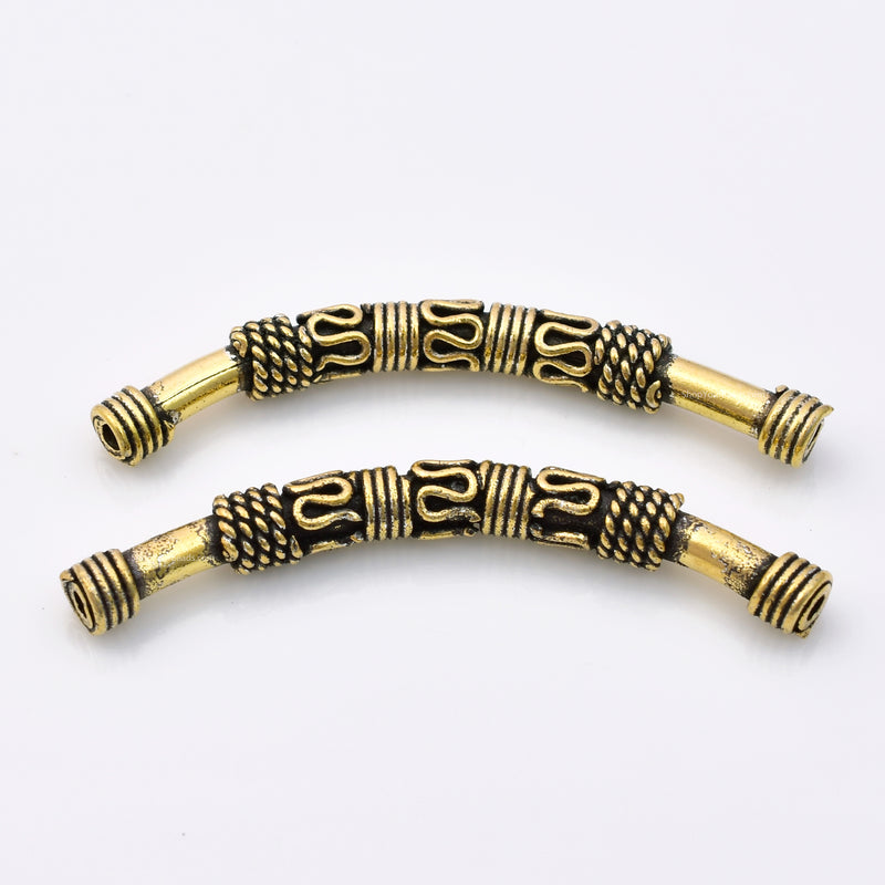 Antique Gold Plated Bali Curved Tube Beads - 45mm