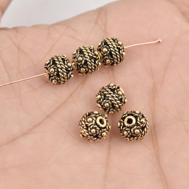 8mm Antique Gold Plated Round Bali Spacer Beads