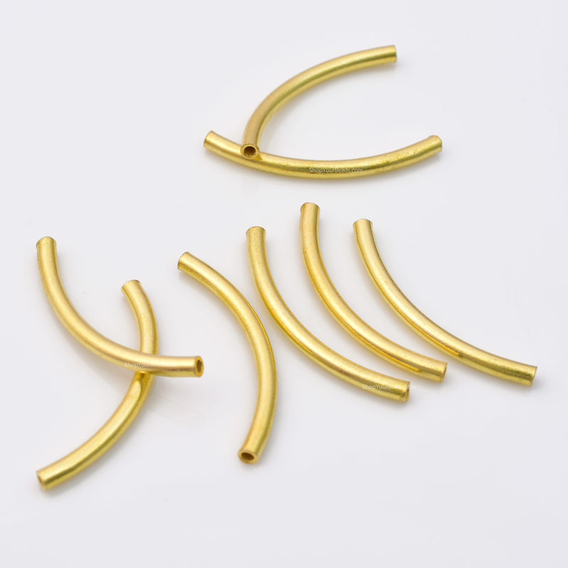 Gold Plated Curved Tube Pipe Beads - 40mm