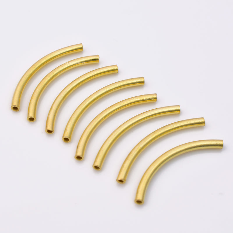 Gold Plated Curved Tube Pipe Beads - 40mm