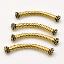 Antique Gold Plated Curved Tube Pipe Beads - 40mm