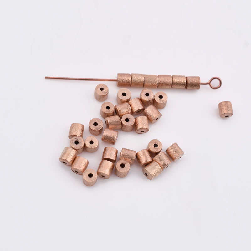 Rose Gold Plated Cylinder Barrel Drum Beads - 4x4mm