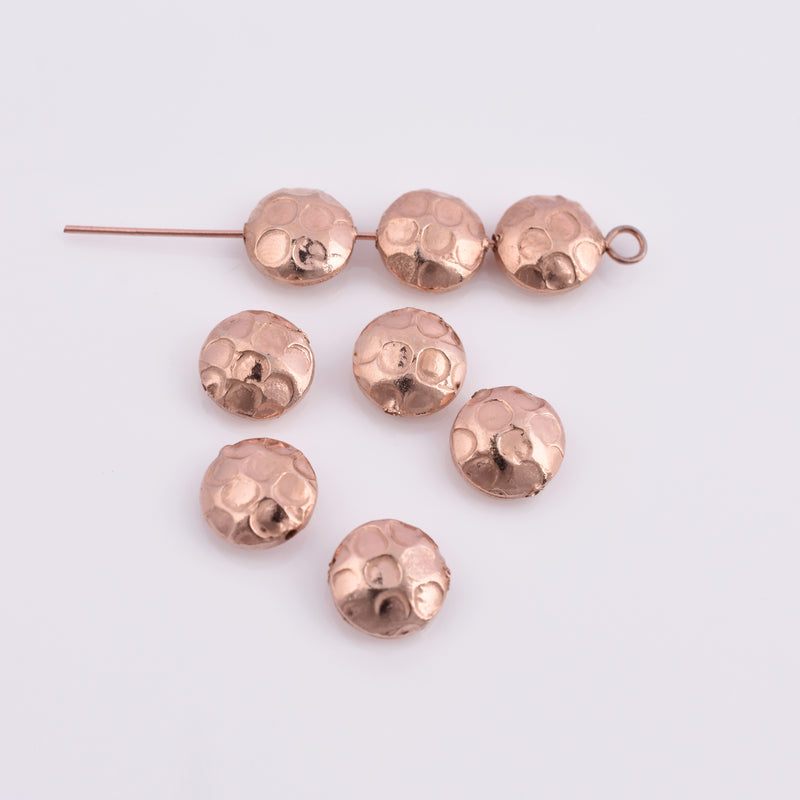 Rose Gold Plated 10mm Hammered Saucer Spacer Beads