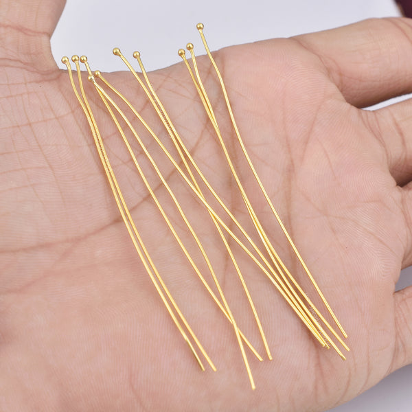 3 Inch Gold Plated 21 AWG Ball Head Pins