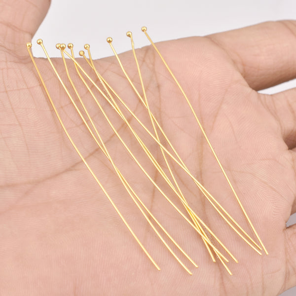 3 Inch Gold Plated 21 AWG Ball Head Pins