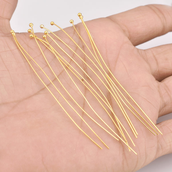 3 Inch Gold Plated 24 AWG Ball Head Pins