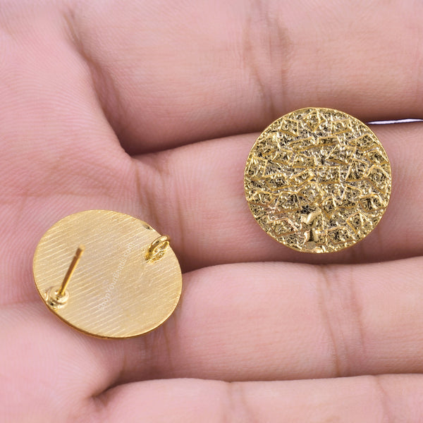 Gold Plated Textured Round Earring Studs