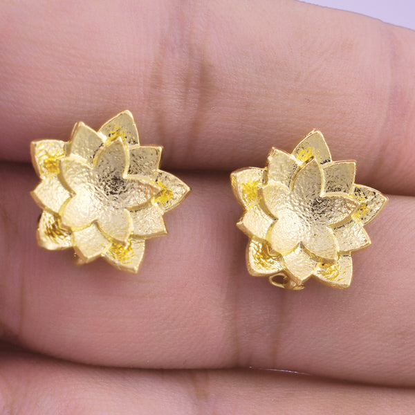 Gold Plated Lotus Flower Earring Studs