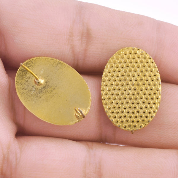 Gold Plated Textured Oval Earring Studs