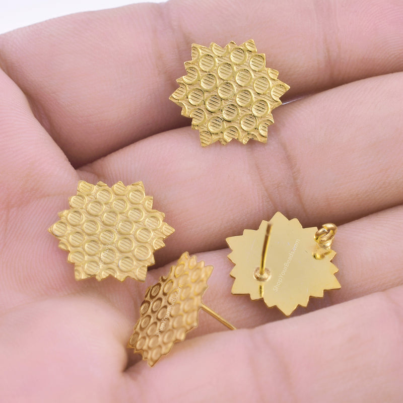 Gold Plated Textured Snow Flake Ear Studs