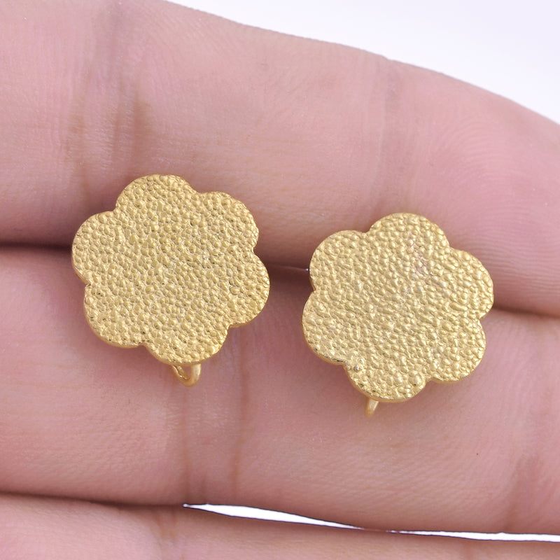 Gold Plated Textured Floral Ear Studs