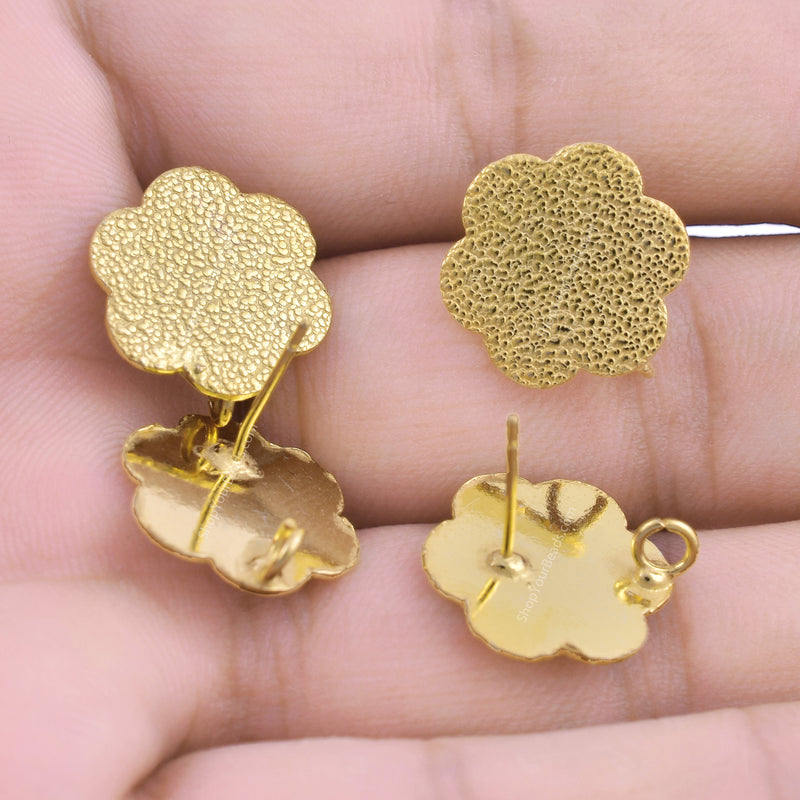 Gold Plated Textured Floral Ear Studs