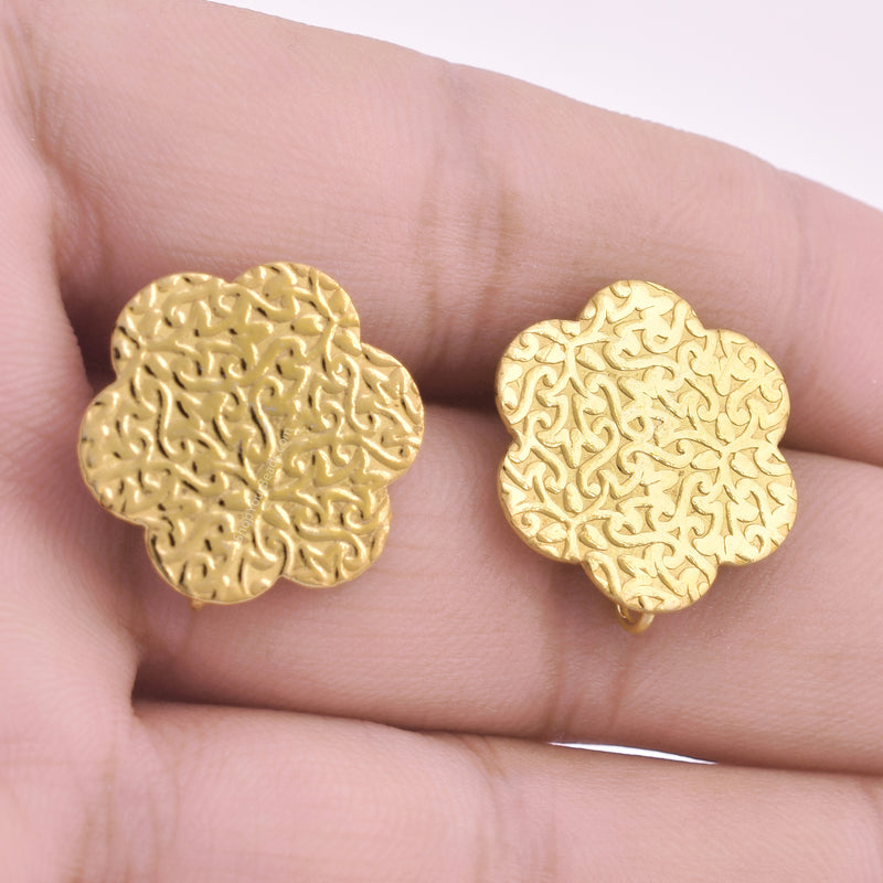Gold Plated Filigree Textured Floral Ear Studs