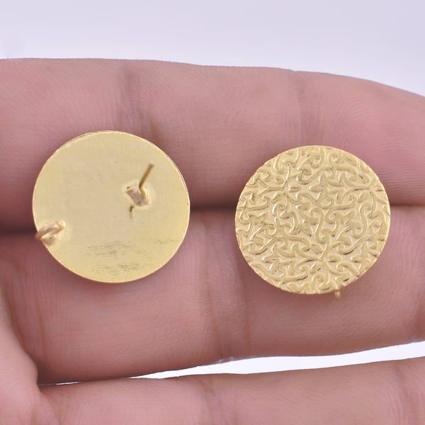Gold Plated Filigree Textured Round Ear Studs