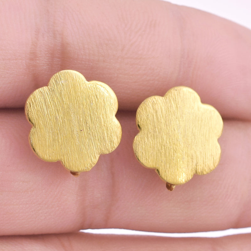 Gold Plated Floral Earring Studs - 16mm