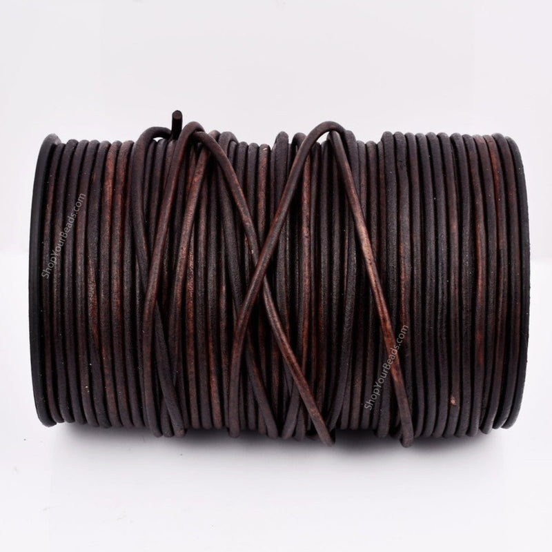 4mm Distressed Brown Leather Cord - Round - Matt Finish - Indian Leather - Antique Color - Natural Dye