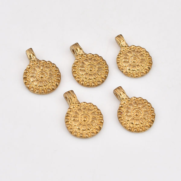 Ethnic Raw Brass Tribal Flower Charms