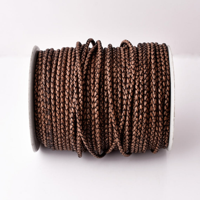 3mm Brown Round Bolo Braided Leather Cord - Premium Quality - Indian Leather - Wrap Bracelet Making Findings - Lead Free - Necklace Making