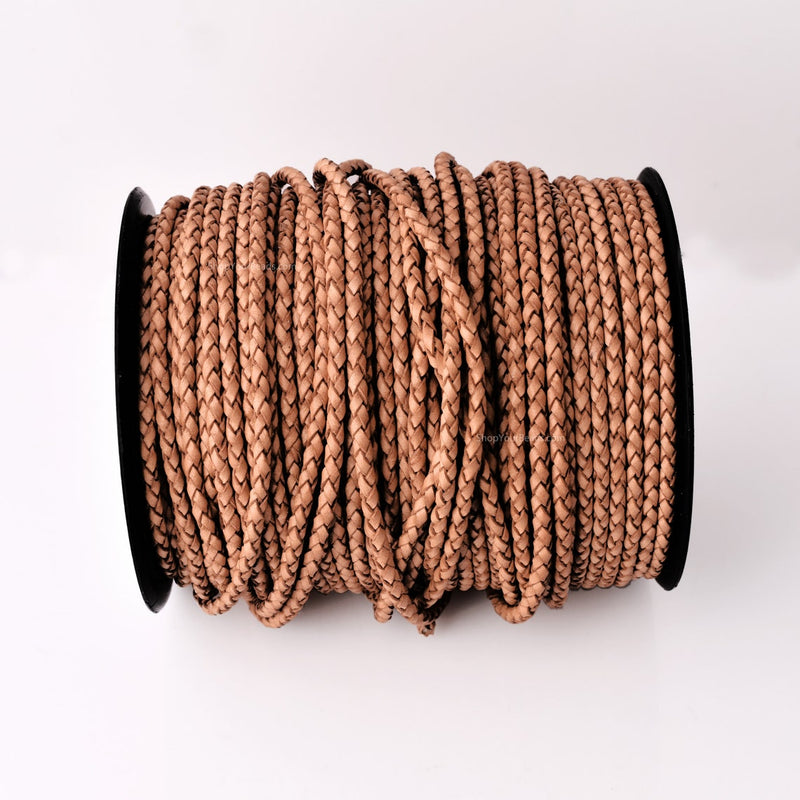 3mm Natural Tan Bolo Braided Leather Cord - Premium Quality - Indian Leather - Wrap Bracelet Making Findings - Lead Free - Necklace Making