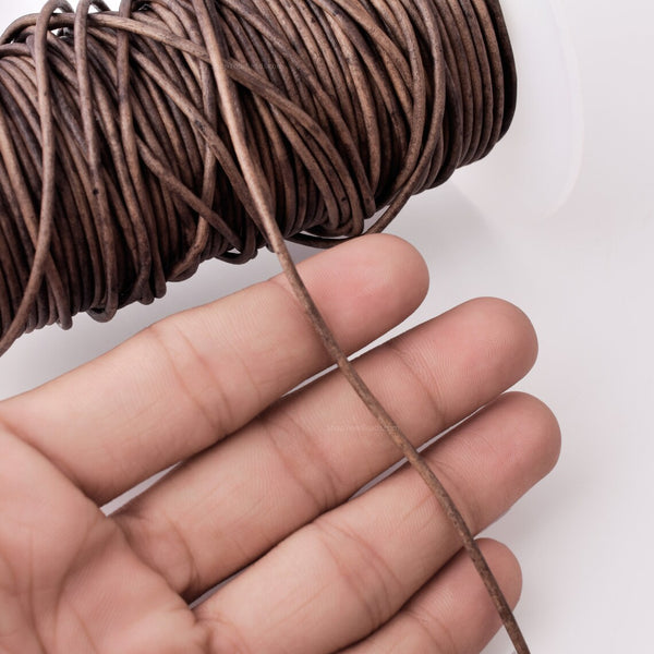 2mm Leather Cord - Vintage Grey Brown - Round - Matt Finish - Indian Leather - Wrap Bracelet Making Findings - Antique Color Natural Dye