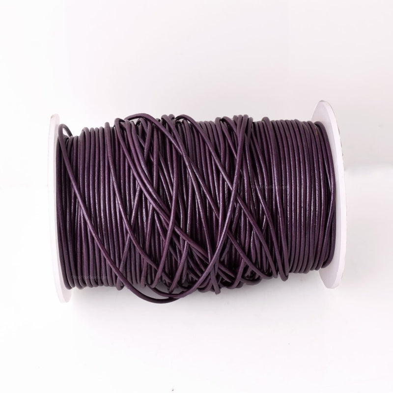 2mm Berry Metallic Purple Leather Cord - Round - Premium Quality - Indian Leather - Wrap Bracelet Making Findings - Lead Free Jewelry Making