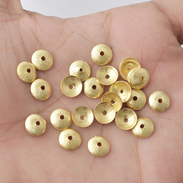 8mm Gold Plated Brushed Round Bead Caps - 32pcs