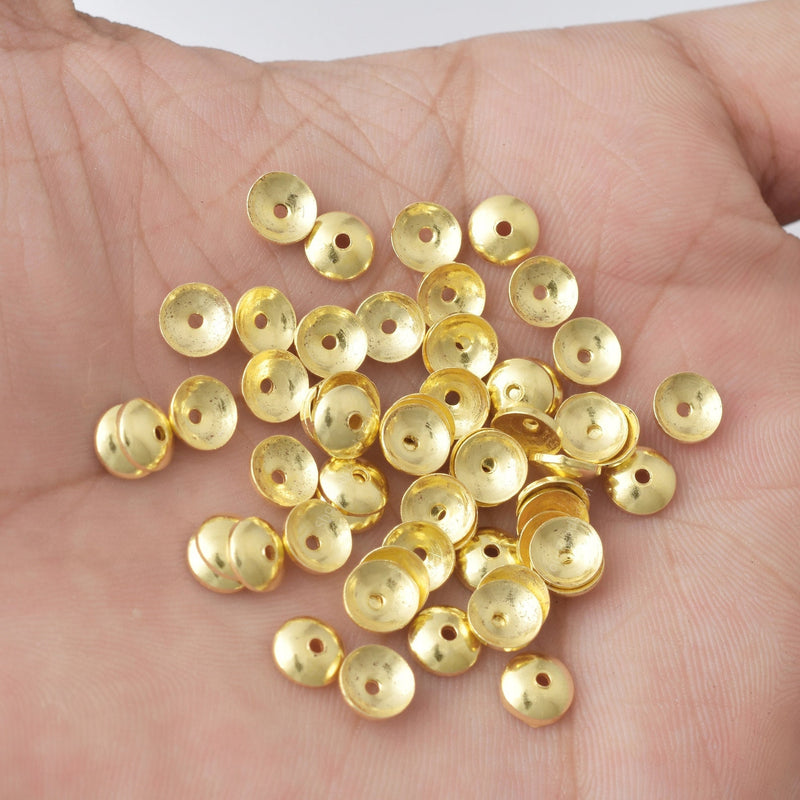 6mm Shiny Gold Plated Round Bead Caps - 64pcs