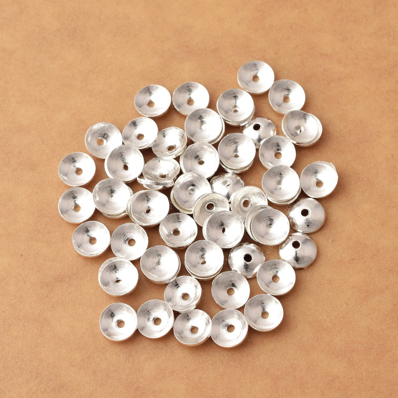 6mm Shiny Silver Plated Round Bead Caps - 64pcs