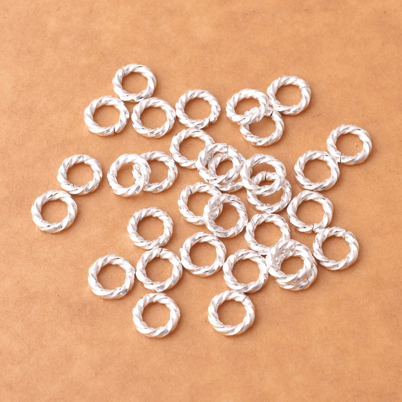 8mm - Silver Plated Open Twisted Wire Jump Rings
