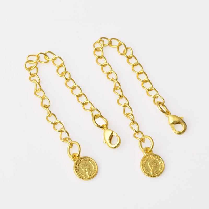 5pcs - 4'' Gold Plated Circle Charm Chain Extender