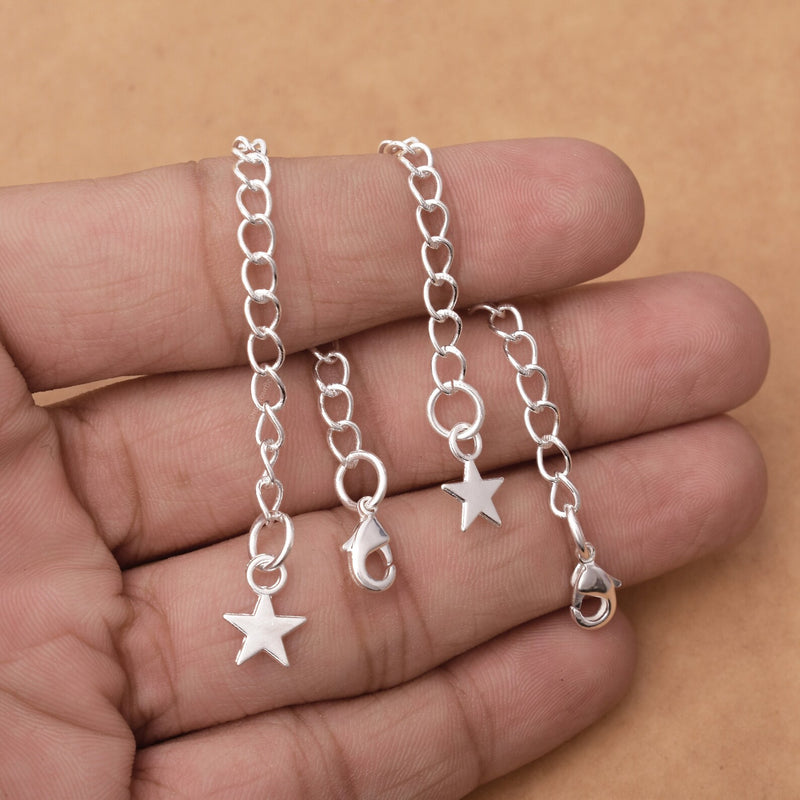 6pcs - 4'' Silver Plated Star Charm Chain Extender