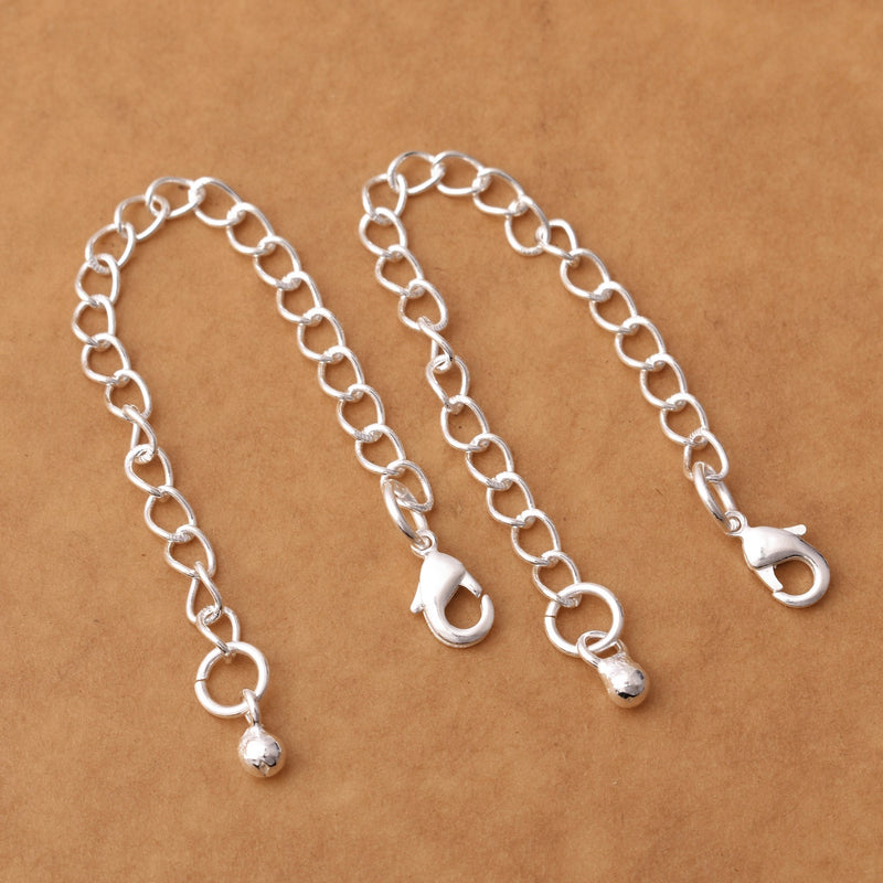 6pcs - 4'' Silver Plated Ball Charm Chain Extender