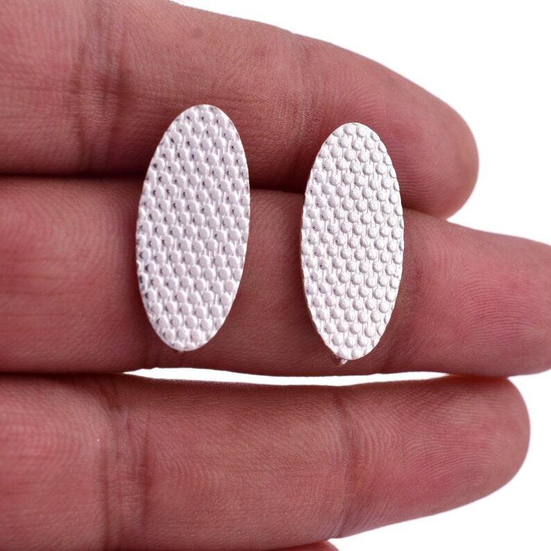 Silver Plated Textured Earring Oval Studs