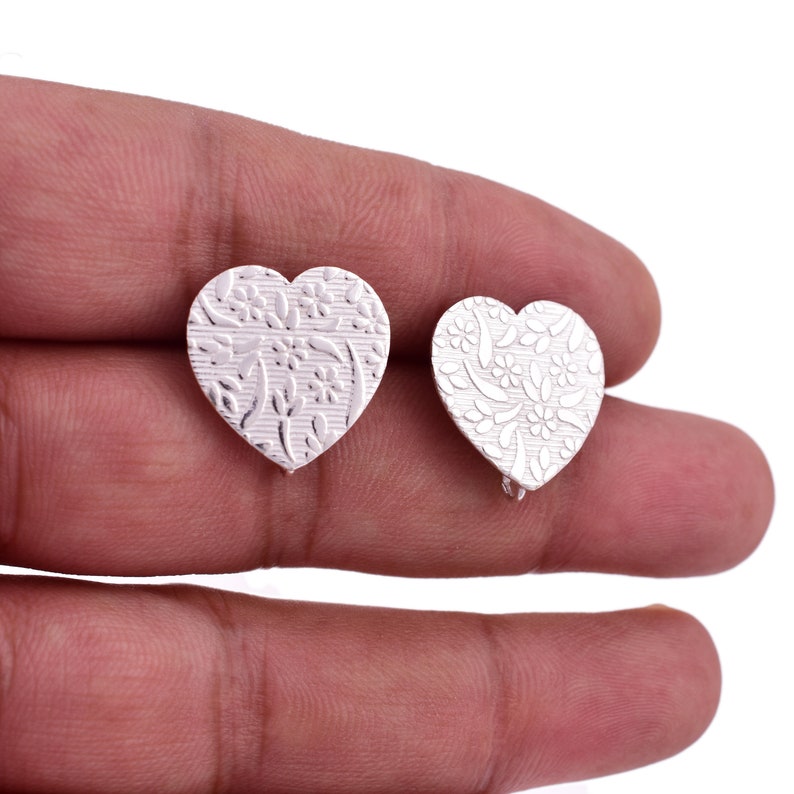 Silver Plated Textured Heart Earring Studs