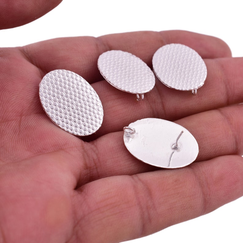 Silver Plated Textured Oval Earring Studs