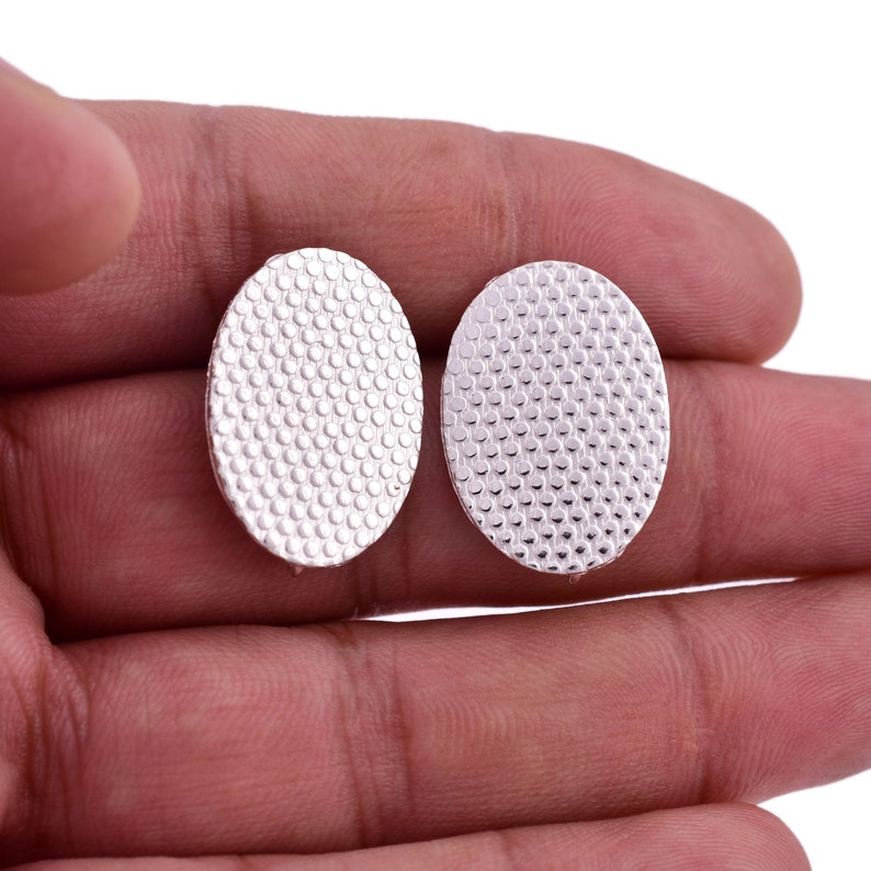 Silver Plated Textured Oval Earring Studs