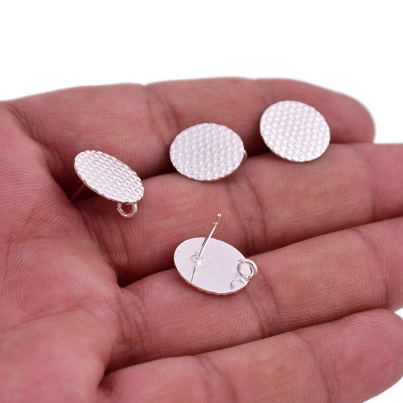 Silver Plated Textured Round Earring Studs