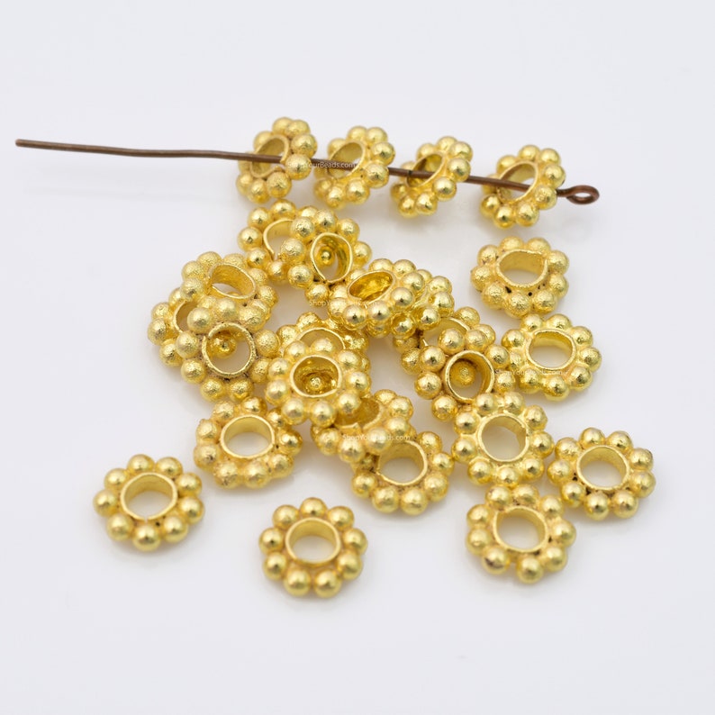 8mm - 25pc Gold Daisy Spacer Beads, Flower Heishi Beads for Jewelry Making, Large Hole Gold Beads