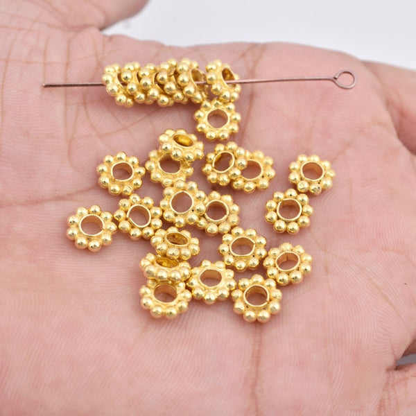 8mm - 25pc Gold Daisy Spacer Beads, Flower Heishi Beads for Jewelry Making, Large Hole Gold Beads