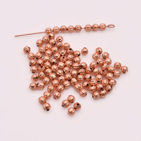 Copper 4mm Corrugated Ball Spacer Beads