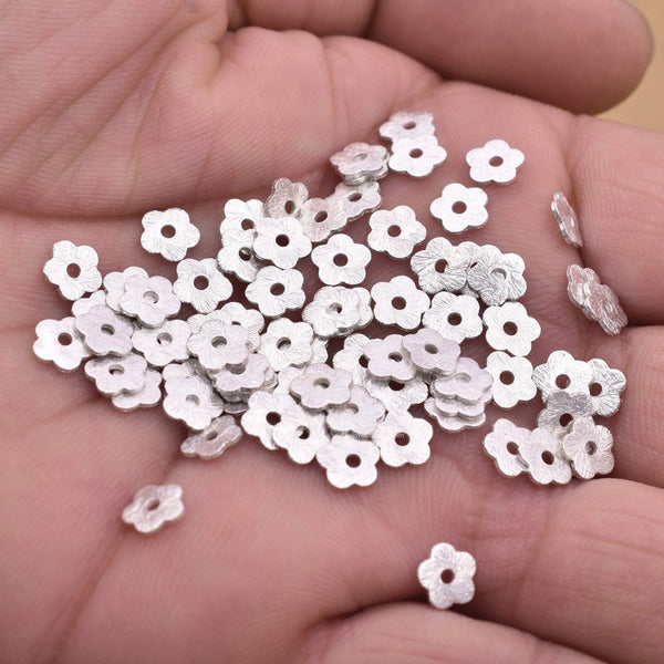 Silver Plated Heishi Flower Flat Disc Spacer Beads - 6mm