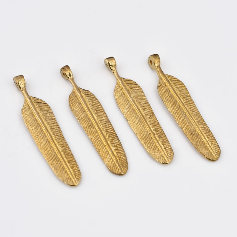 Ethnic Raw Brass Feather Charms