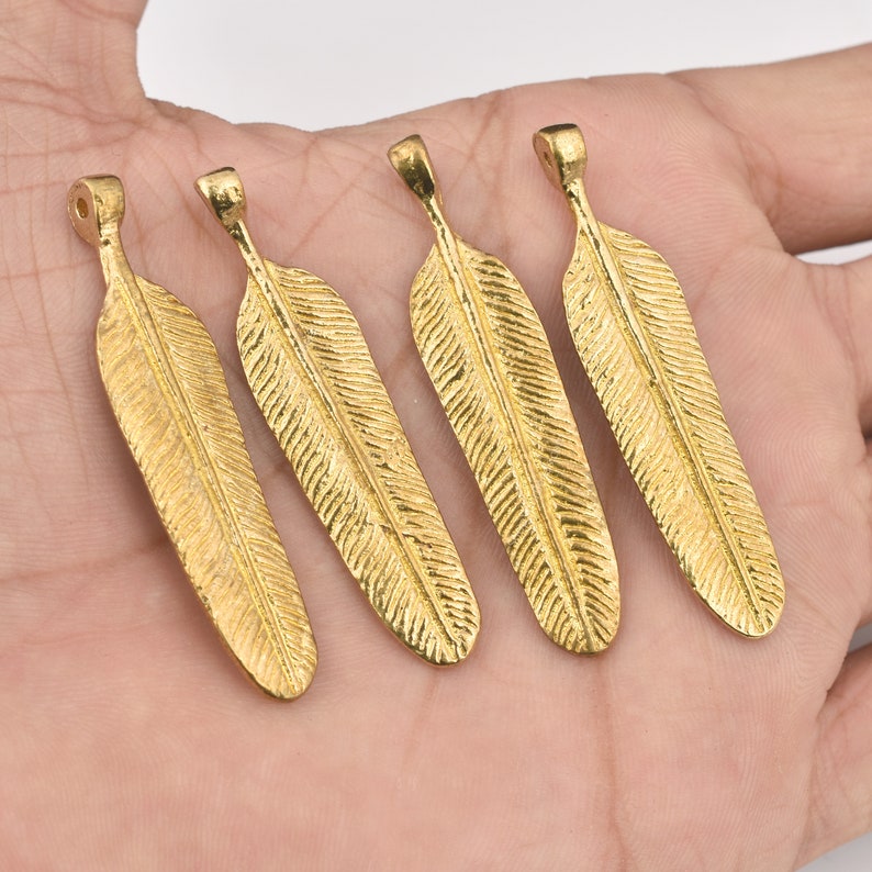 Ethnic Raw Brass Feather Charms