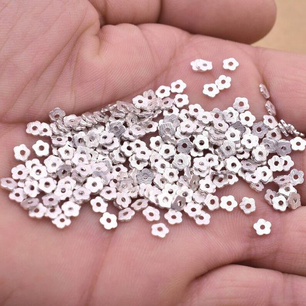 Silver Plated Flower Heishi Flat Disc Spacer Beads - 4mm