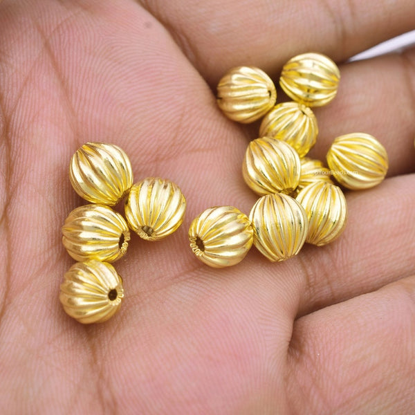 Gold Plated 8mm Corrugated Ball Spacer Beads