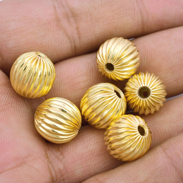 Gold Plated 12mm Corrugated Ball Spacer Beads