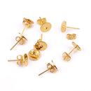 8mm Gold Plated Flat Pad Earrings Studs - 30pcs