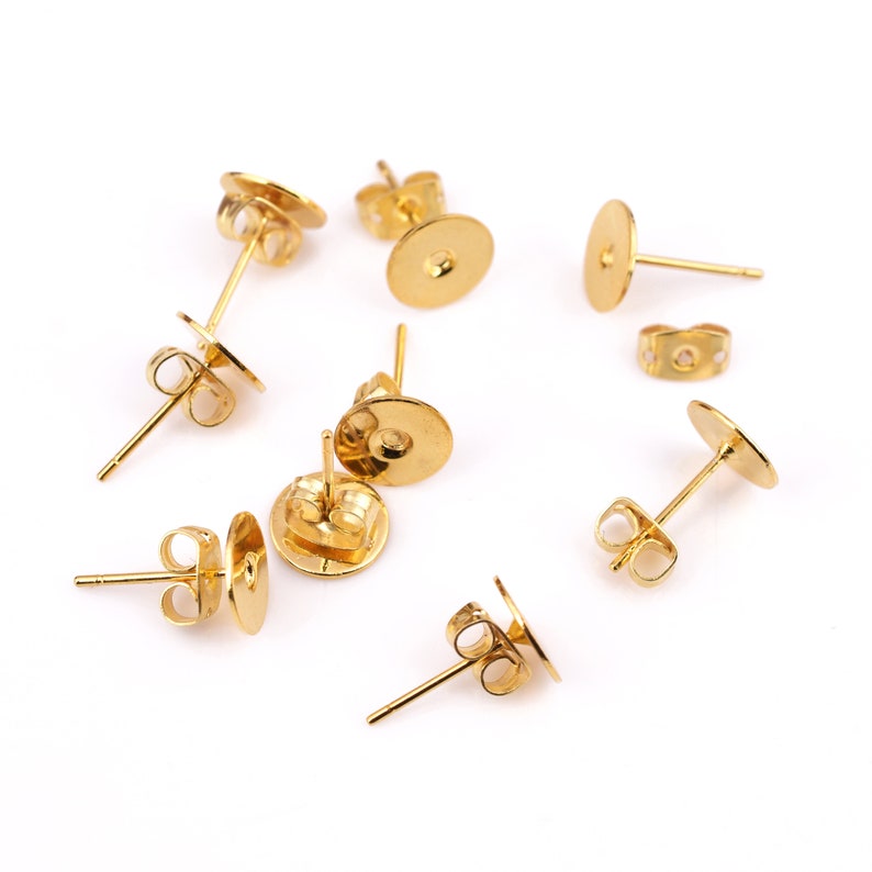 8mm Gold Plated Flat Pad Earrings Studs - 30pcs