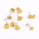 8mm Gold Plated Flat Pad Earrings Studs - 30pcs