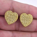 18mm Gold Plated Textured Heart Shape Ear Studs- 4pcs
